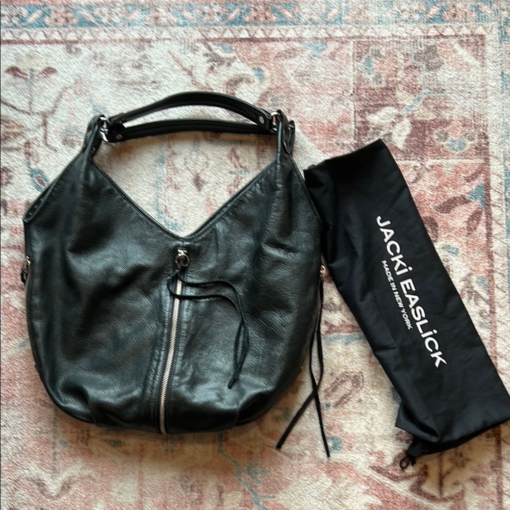 Jacki Easlick Black Leather Hobo Bag